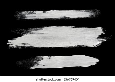 Real White Brush Strokes With Detailed Texture On Black