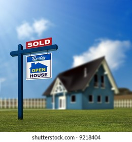 A Realestate Sign Showing The House As Sold.