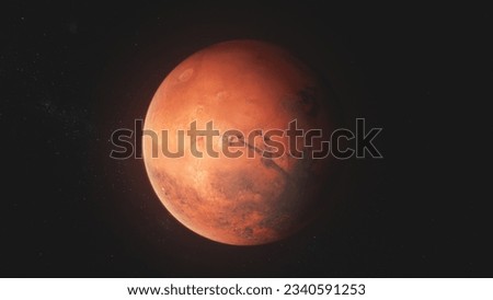 Realistic 3D animation of Mars rotating in dark outer space. Stars, galaxies in the background. Solar system planet. Future human colonization and universe exploration concept. Technological advance.
