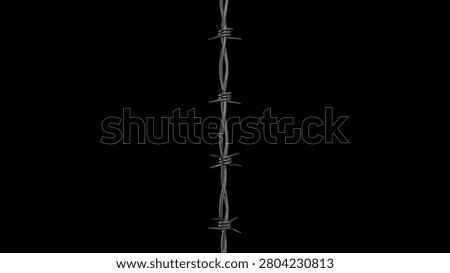 A realistic 3D render of a vertical barbed wire strand with sharp spikes and rusted texture, perfect for security or boundary themes.