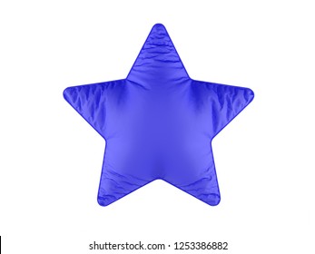 Realistic 3d soft blue pillow in shape of star. Red pillow on white background.