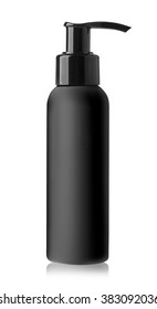 Realistic Black Bottle Of Liquid Soap. Cosmetic Bottle For A Cream, Shampoo, Oil, Gel, Soap, Balsam.