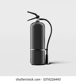 Realistic Black Fire Extinguisher On Light Grey Background, 3d Rendering