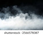 Realistic black smoke or fog isolated white background. Rising smoke Texture overlays. Graphic design element, decoration