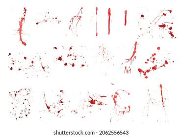 Realistic blood isolated on white background. Drops of blood and splashes of a collection of 17pieces