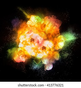 Realistic Color Fiery Explosion Over A Black Backgroun