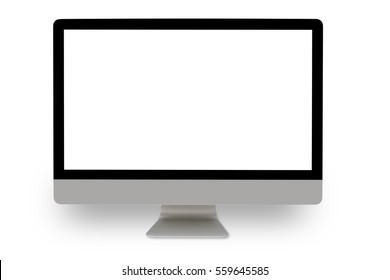 Realistic Computer Monitor With Blank Screen Isolated On White Background.