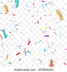The realistic Falling of  shiny confetti glitters in colorful. New Year, birthday, design element of the Valentine's Day. Holiday design confetti Isolated on a transparent background.