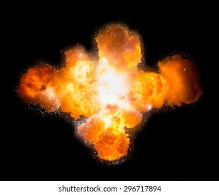 Realistic fiery explosion busting over a black background