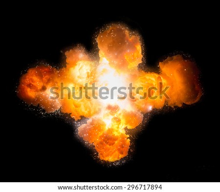 Realistic fiery explosion busting over a black background