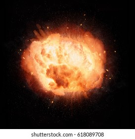 Realistic Fiery Explosion Isolated On Black Background