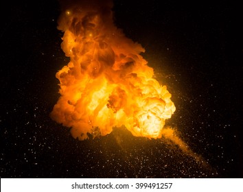 Realistic Fiery Explosion Over A Black Background