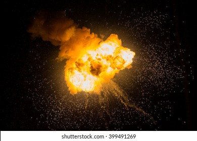 Realistic Fiery Explosion Over A Black Background