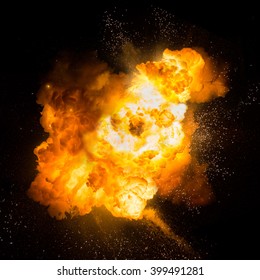 Realistic Fiery Explosion Over A Black Background