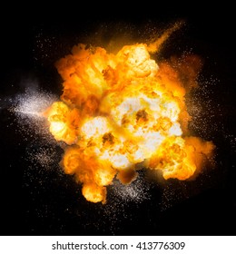 Realistic fiery explosion over a black backgroun