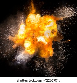 Realistic Fiery Explosion Over A Black Background
