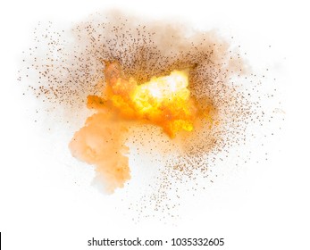 Realistic Fiery Explosion With Sparks Over A White Background