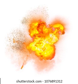 Realistic Fiery Explosion With Sparks Over A White Background