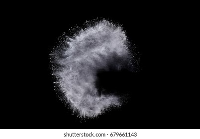 Realistic fiery powder explosion busting over a black background