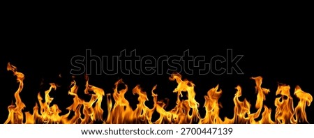 Realistic fire flames border isolated on black background, perfect for digital art, VFX, or photo compositing. High-resolution burning texture for energy, heat, and explosion design projects.