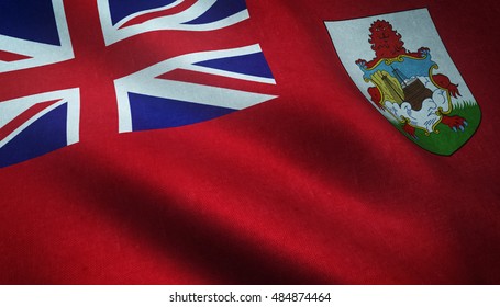 Realistic flag of Bermuda waving with highly detailed fabric texture.