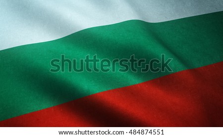 Realistic flag of Bulgaria waving with highly detailed fabric texture.