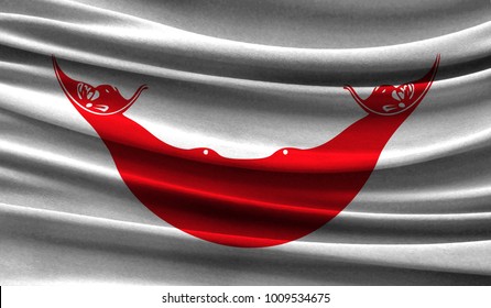 Realistic flag of Easter Island Rapa Nui on the wavy surface of fabric
