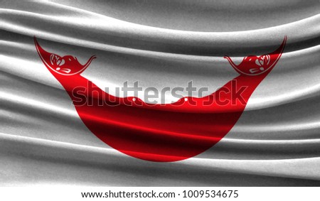 Realistic flag of Easter Island Rapa Nui on the wavy surface of fabric