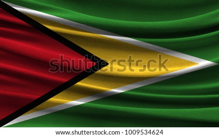Realistic flag of Guyana on the wavy surface of fabric