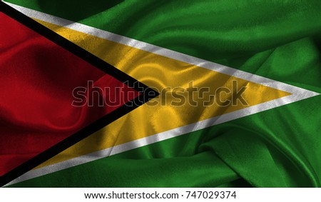 Realistic flag of Guyana on the wavy surface of fabric. This flag can be used in design.