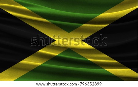 Realistic flag of Jamaica on the wavy surface of fabric
