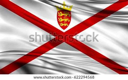 Realistic flag of Flag of Jersey on the wavy surface of fabric. This flag can be used in design