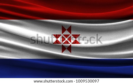 Realistic flag of Mordovia on the wavy surface of fabric