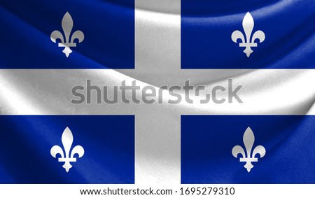 Realistic flag of Quebec on the wavy surface of fabric