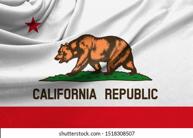 Realistic Flag State Of California On The Wavy Surface Of Fabric