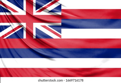 Realistic flag State of Hawaii on the wavy surface of fabric