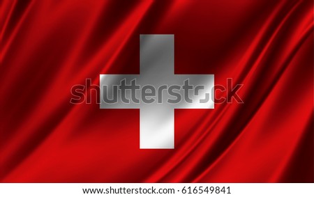 Realistic flag of Switzerland on the wavy surface of fabric. This flag can be used in design and illustrations.
