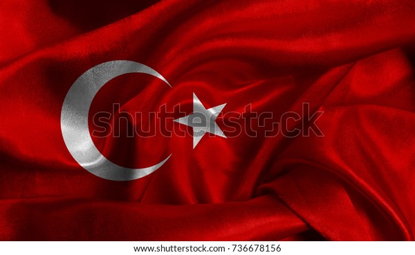 Realistic flag of Turkey on the wavy surface\
of fabric. This flag can be used in\
design.