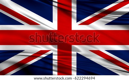 Realistic flag of Flag of United Kingdom on the wavy surface of fabric. This flag can be used in design