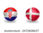 realistic football balls with national flags of croatia and denmark ,soccer teams. on the white background.