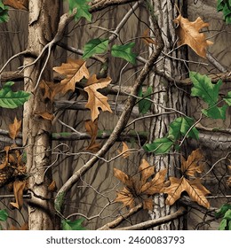 Realistic forest camouflage. Seamless pattern. Conifer tree, branches and leaves. Useable for hunting and military purposes. - Powered by Shutterstock