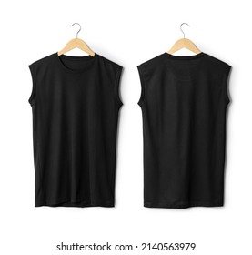 Realistic gray sport Tank top mockup hanging front and back view isolated on white background with clipping path.