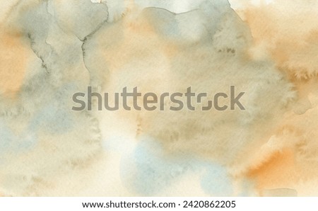 Realistic Hand painted yellow and orange watercolor background.  ink and watercolor textures on white paper background. Dry and wet brush stroke effects