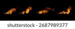 Realistic horizontal fire flame sequence isolated on black background. Perfect for visual effects, motion graphics, and action scenes representing speed, heat, power, and fiery energy motion.