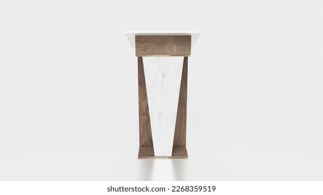 Realistic icon of blank brown wooden stand, podium or rostrum  at conferences, lectures or debates. Isolated 3D  illustration.