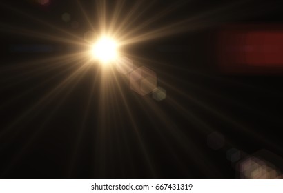 Realistic Lens Flare ,Sun Flare On Black Background Object Design.