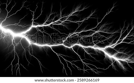 Realistic Lightning Effect Overlay – Isolated Electric Storm Bolt on Black Background