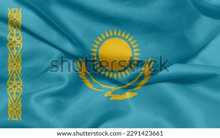 Realistic photo of the Kazakhstan  flag 