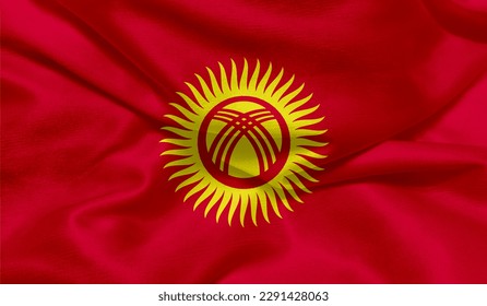 Realistic photo of the Kyrgyzstan flag 
