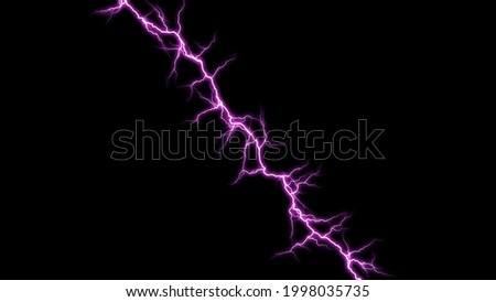 Realistic pink lightning isolated on black. Abstract background dangerous storm. Royalty high-quality free stock Abstract Blue Lightning on Black Background. Power Energy Charge Thunder Shock